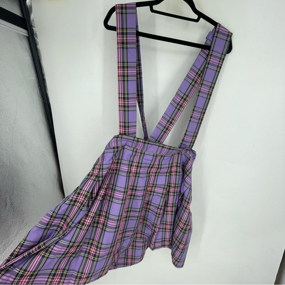 Unique Vintage Plus Size 3X Purple Plaid Suspenders Skirt Preppy Academia Nerd - Picture 1 of 13